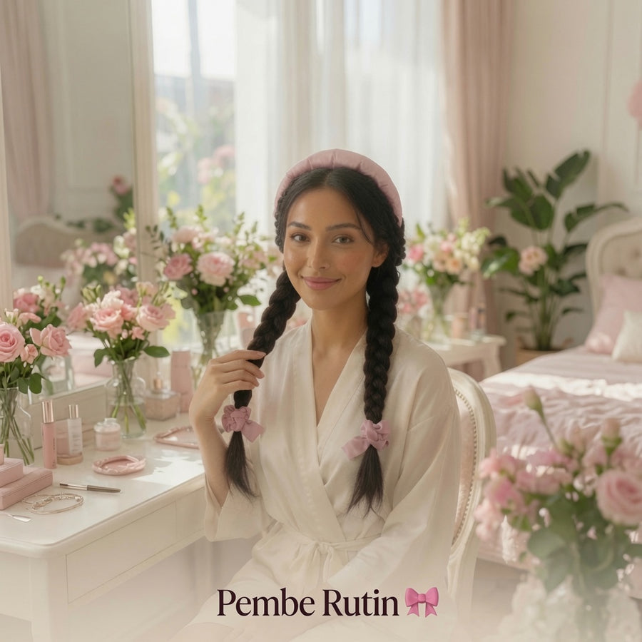 Pembe Rutin Isısız Bukle Seti — ısı kullanmadan bukle yapan saten saç bandı