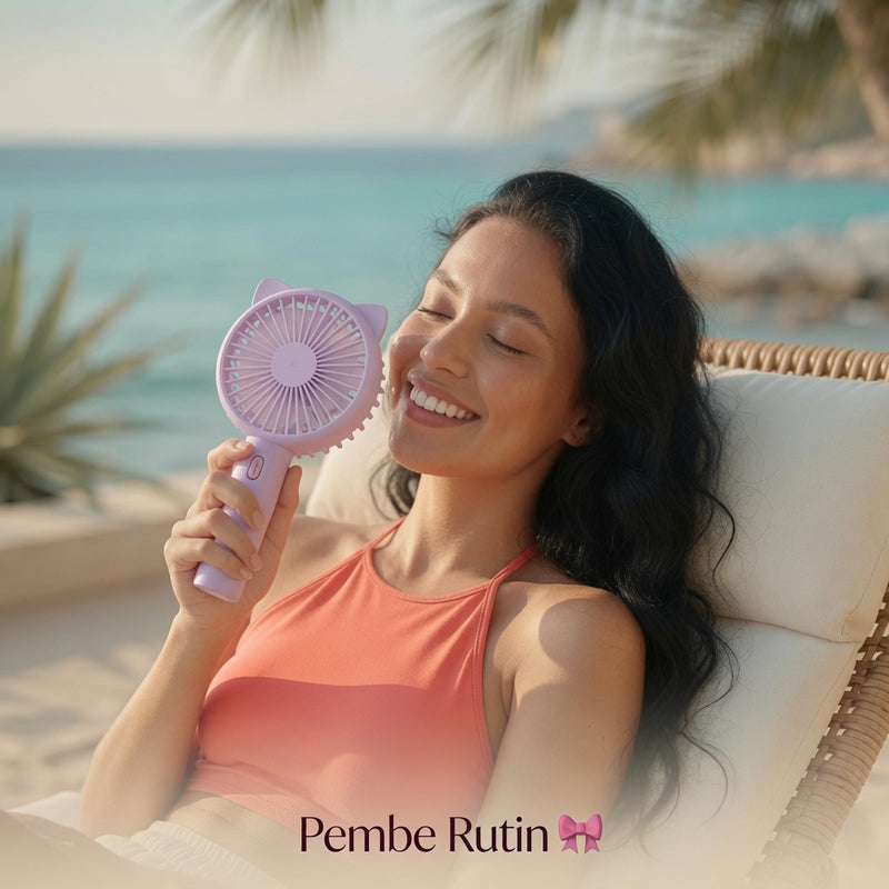 Pembe Rutin Avec Mini Taşınabilir Fan — 3 kademeli USB şarjlı mini el fanı