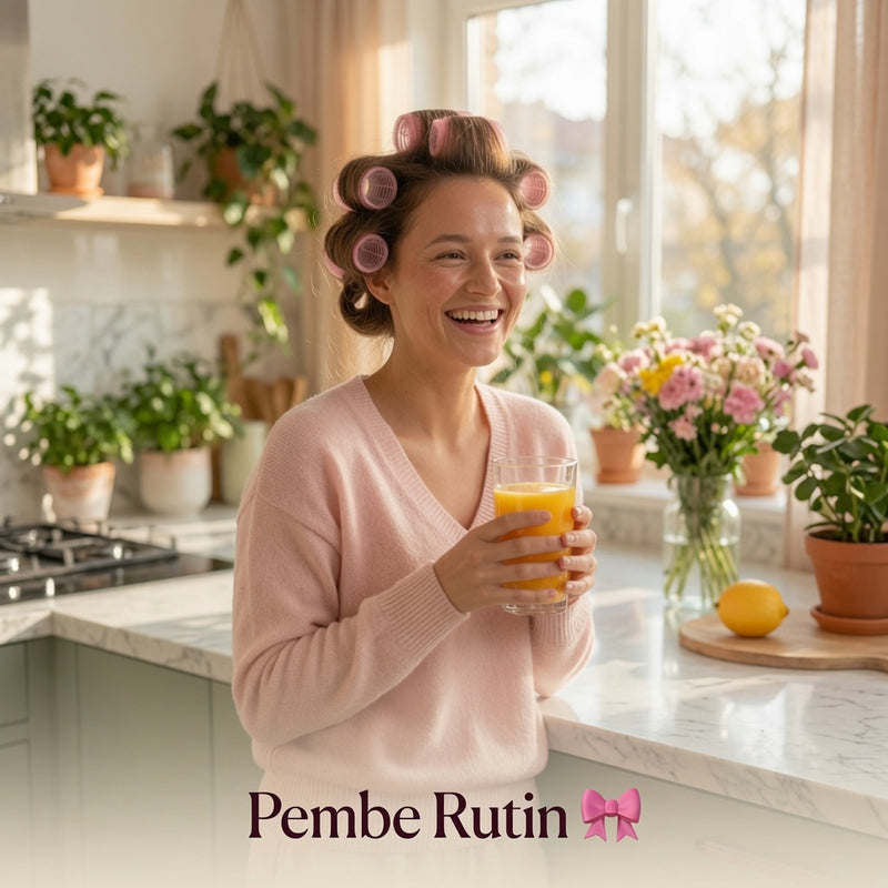 Pembe Rutin Bigudi Seti — ısı gerektirmeyen cırt cırtlı saç bigudisi